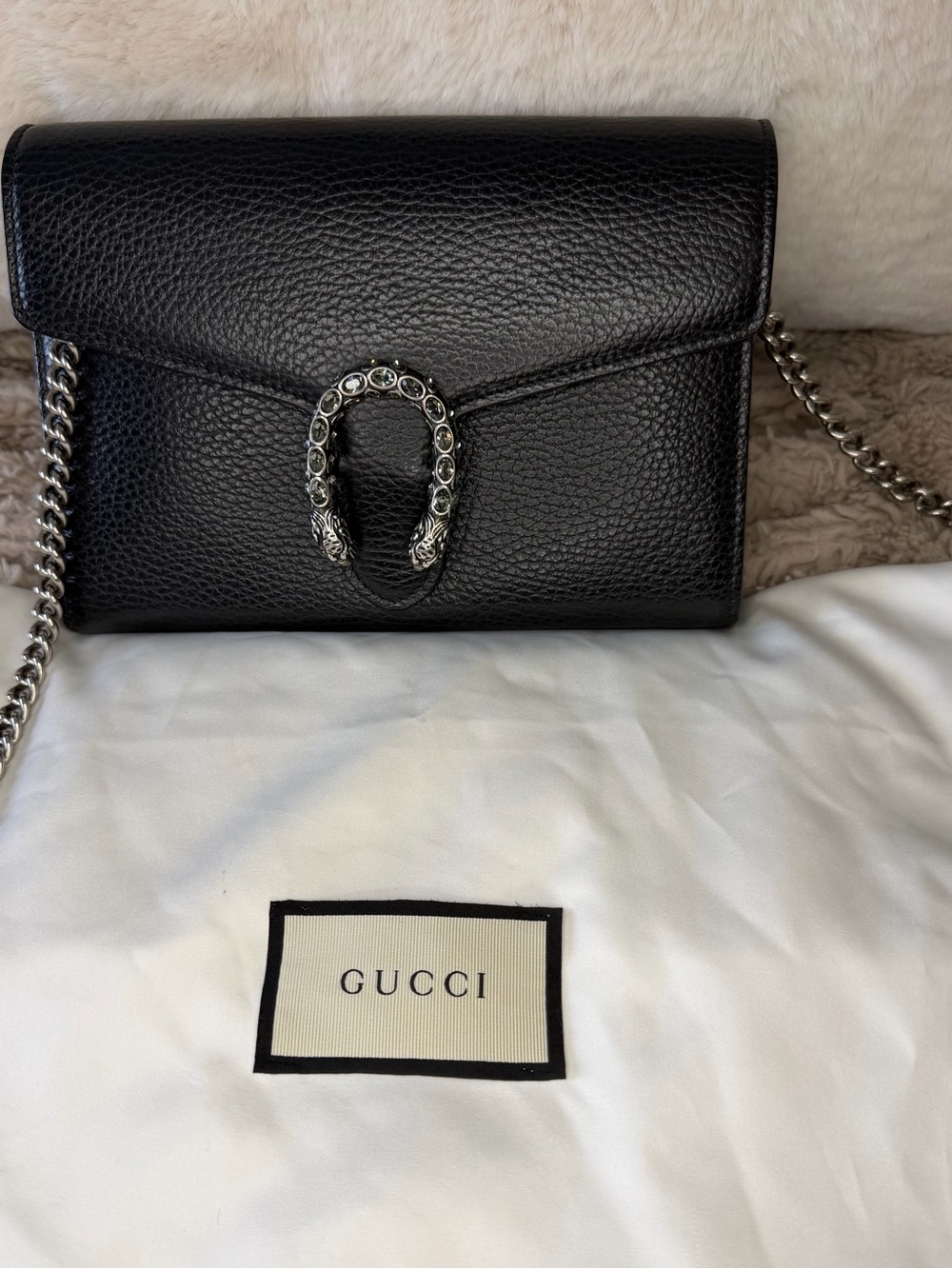 Gucci Dionysus Black Pebbled Leather Crossbody